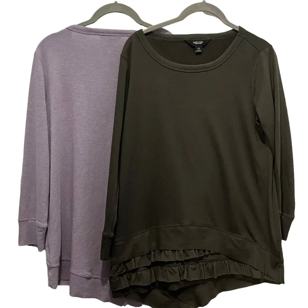 Simply Vera Vera Wang Sweatshirt Top Shirt Double Ruffle Women's Size XS Set 2